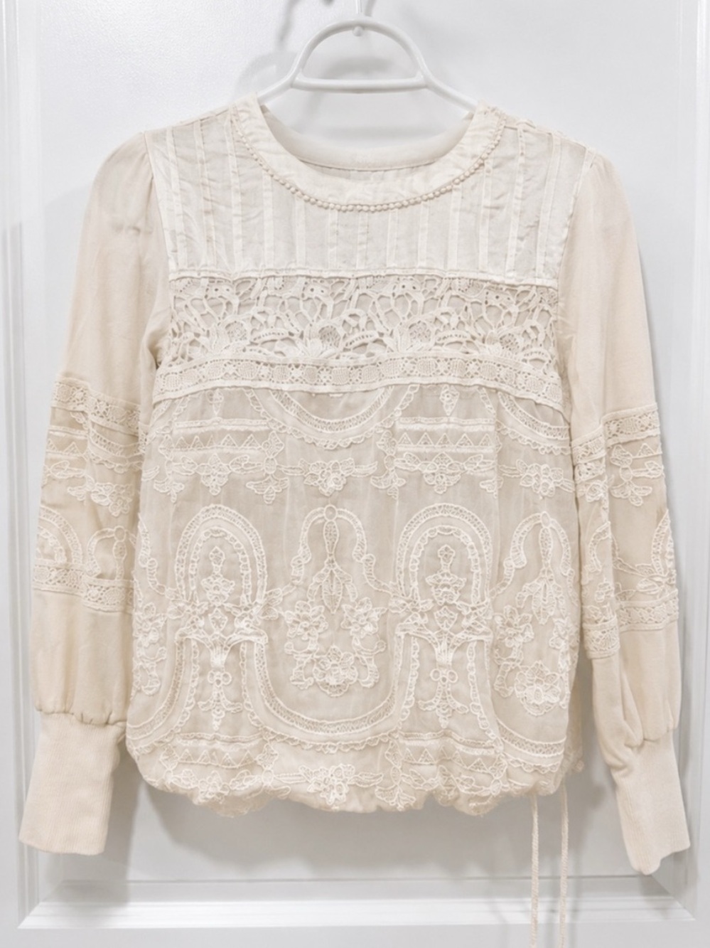 Tiny XS Ivory Lace Crochet Boho Peasant Blouse Romantic Cottagecore Top